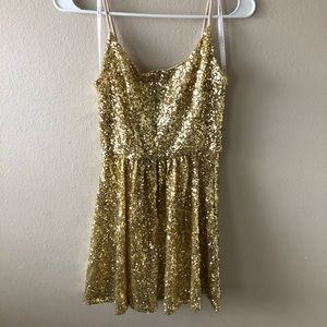 Gold sequin mini dress